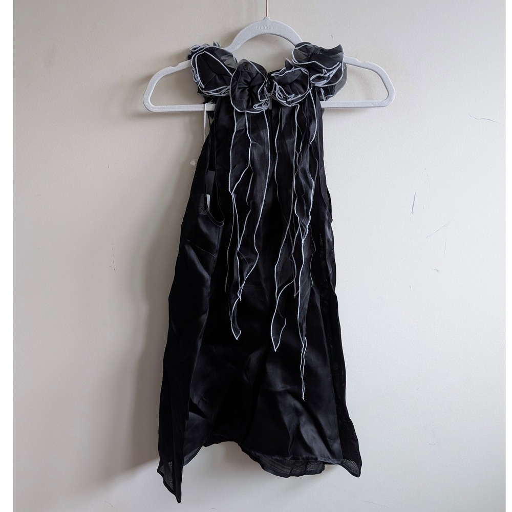 Anne Fontaine Paris Black Silk Organza Ruffle Rosette Blouse Top Womens NWat - Picture 3 of 6